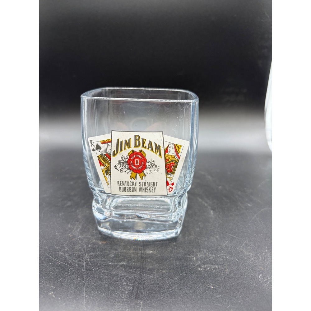 Vintage Jim Beam Kentucky Straight Bourbon Whiskey Playing Cards Glass
